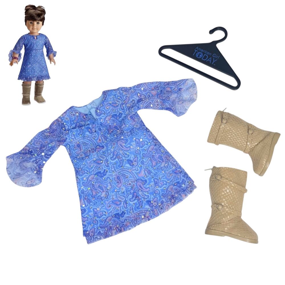 American Girl Paisley Dress Outfit Sparkle Fringed Faux Snakeskin Boots Hanger